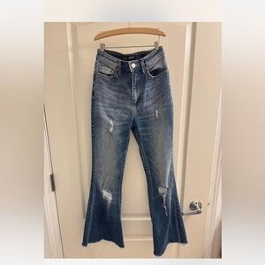 Lee Blue Flare Wide Leg Jeans with Distressed Details